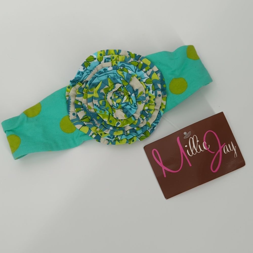 Millie Jay Baby Girl Blue and Green Floral Elastic Headband Bow NWT
